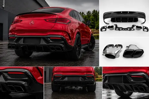 Задній дифузор з насадками Black (дизайн GLE63) для Mercedes GLE coupe C167 2019- рр — Mercedes GLE coupe C167 2019- гг. DianaParts