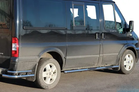Бічні труби BB002 (2 шт., нерж.) 70 мм, L1 (коротка) для Ford Transit 2000-2014 рр — Ford Transit 2000–2014 гг. DianaParts