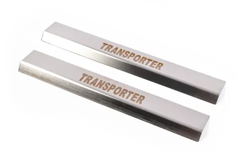 Накладки на пороги Carmos V1 (2 шт, нерж) для Volkswagen T5 Transporter 2003-2010 рр — Volkswagen T5 Transporter 2003-2010 гг. DianaParts