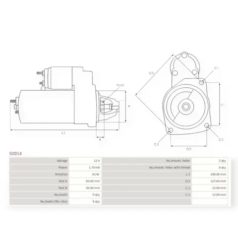 Стартер Volkswagen T3, T4 2.4, 2.5D, 2.8 VR6 (1995-2003) (1.7кВт, 9 зуб) AS-PL — Електрика DianaParts