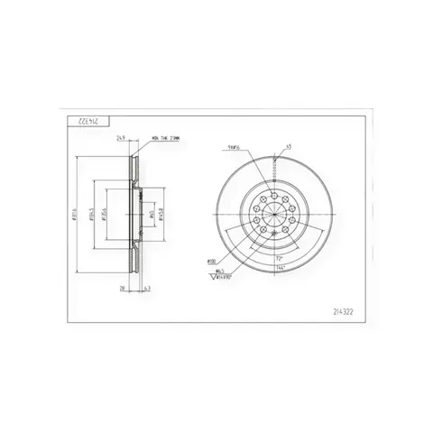 Диск гальмівний Volkswagen Bora, Golf 4, Skoda Octavia Tour, Audi A3 передній (312mmx25mm) HART — Автозапчастини DianaParts