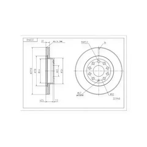 Диск гальмівний Volkswagen Caddy III, Golf 5, Jetta III передній (280mmx22mm) HART — Автозапчастини DianaParts