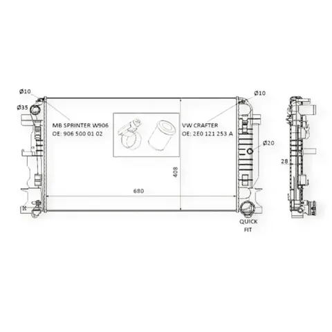 Радіатор охолодження двигуна Mercedes-Benz Sprinter, Volkswagen Crafter (2006-) NRF — Двигун DianaParts